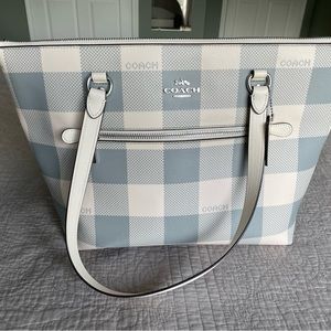 Blue Plaid Coach Gallery Tote